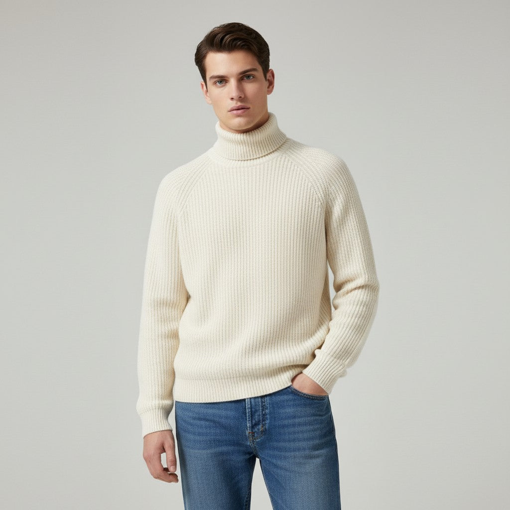 Men’s Knitted Turtleneck Sweater Long Sleeve Winter Pullover-Bon Voyage Vintage