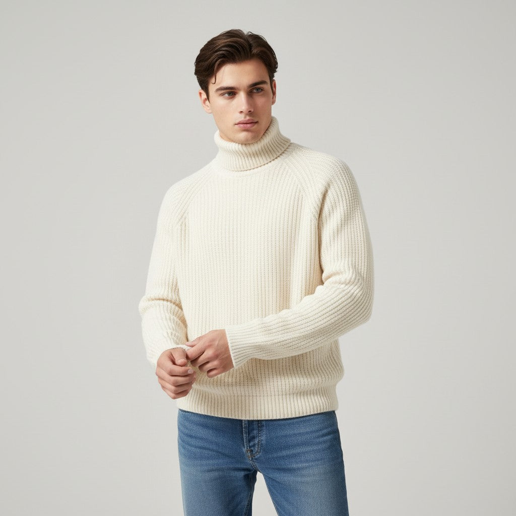 Men’s Knitted Turtleneck Sweater Long Sleeve Winter Pullover-Bon Voyage Vintage