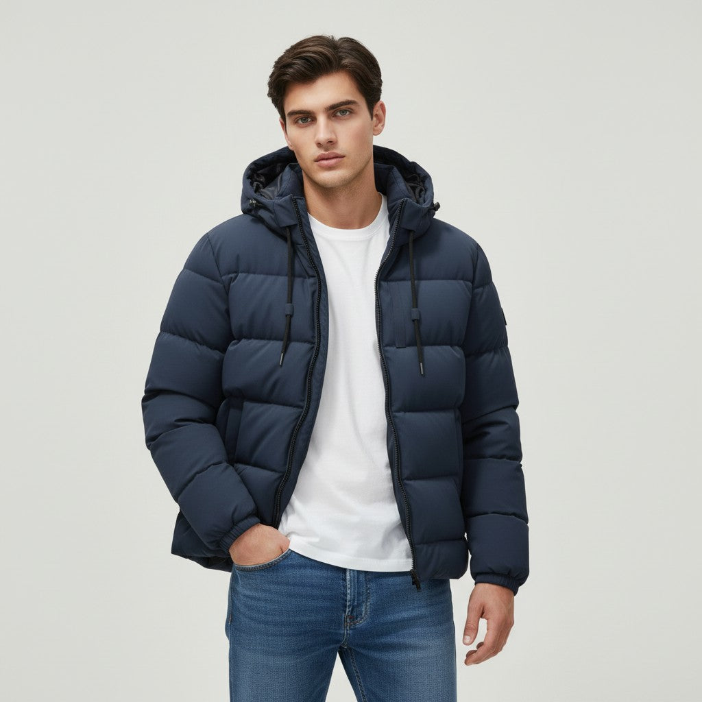 Men’s Lightweight Hooded Puffer Jacket-Bon Voyage Vintage