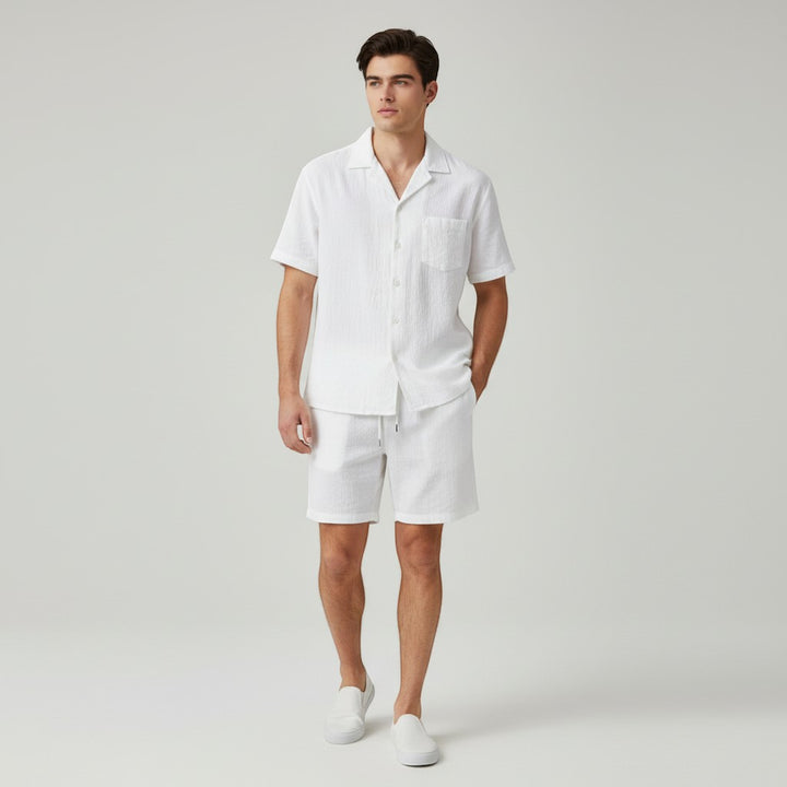 Men’s Lightweight Short Sleeve Shirt and Shorts Set-Bon Voyage Vintage