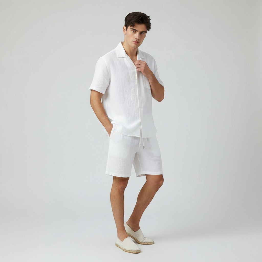 Men’s Lightweight Short Sleeve Shirt and Shorts Set-Bon Voyage Vintage