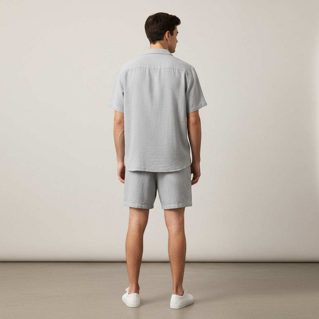 Men’s Lightweight Short Sleeve Shirt and Shorts Set-Bon Voyage Vintage