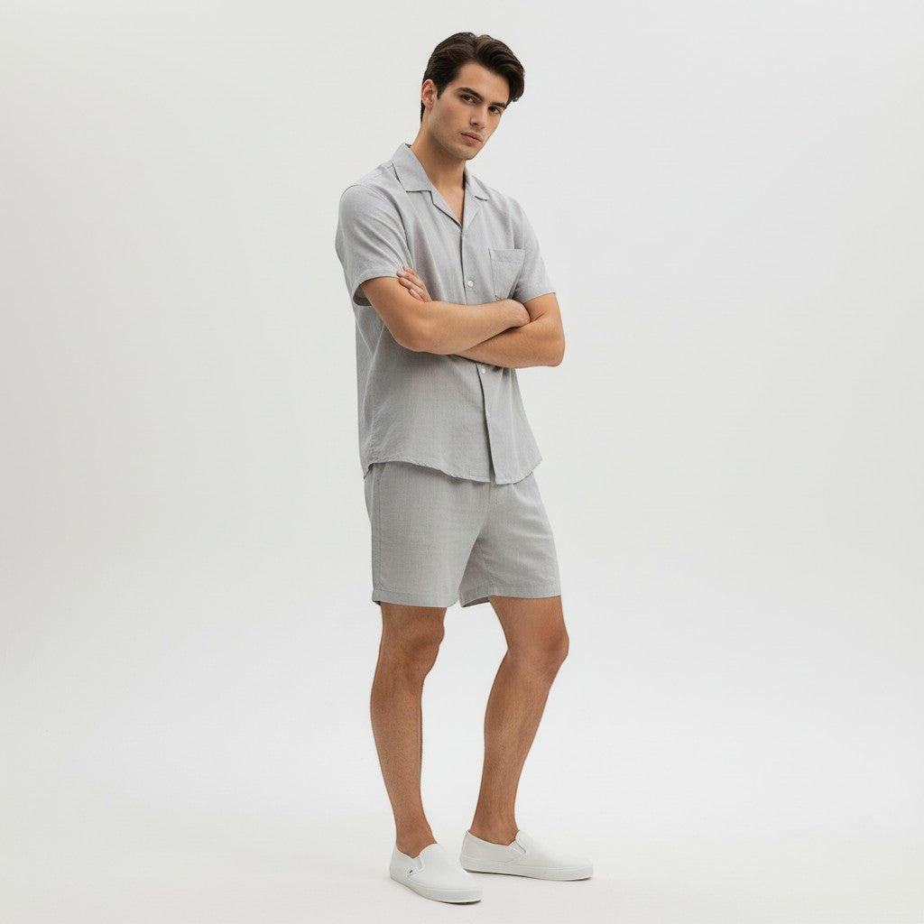 Men’s Lightweight Short Sleeve Shirt and Shorts Set-Bon Voyage Vintage