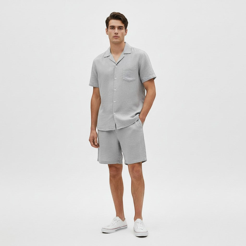 Men’s Lightweight Short Sleeve Shirt and Shorts Set-Bon Voyage Vintage