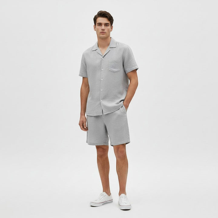 Men’s Lightweight Short Sleeve Shirt and Shorts Set-Bon Voyage Vintage