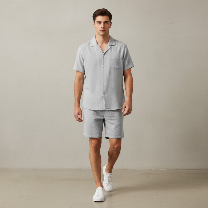 Men’s Lightweight Short Sleeve Shirt and Shorts Set-Bon Voyage Vintage