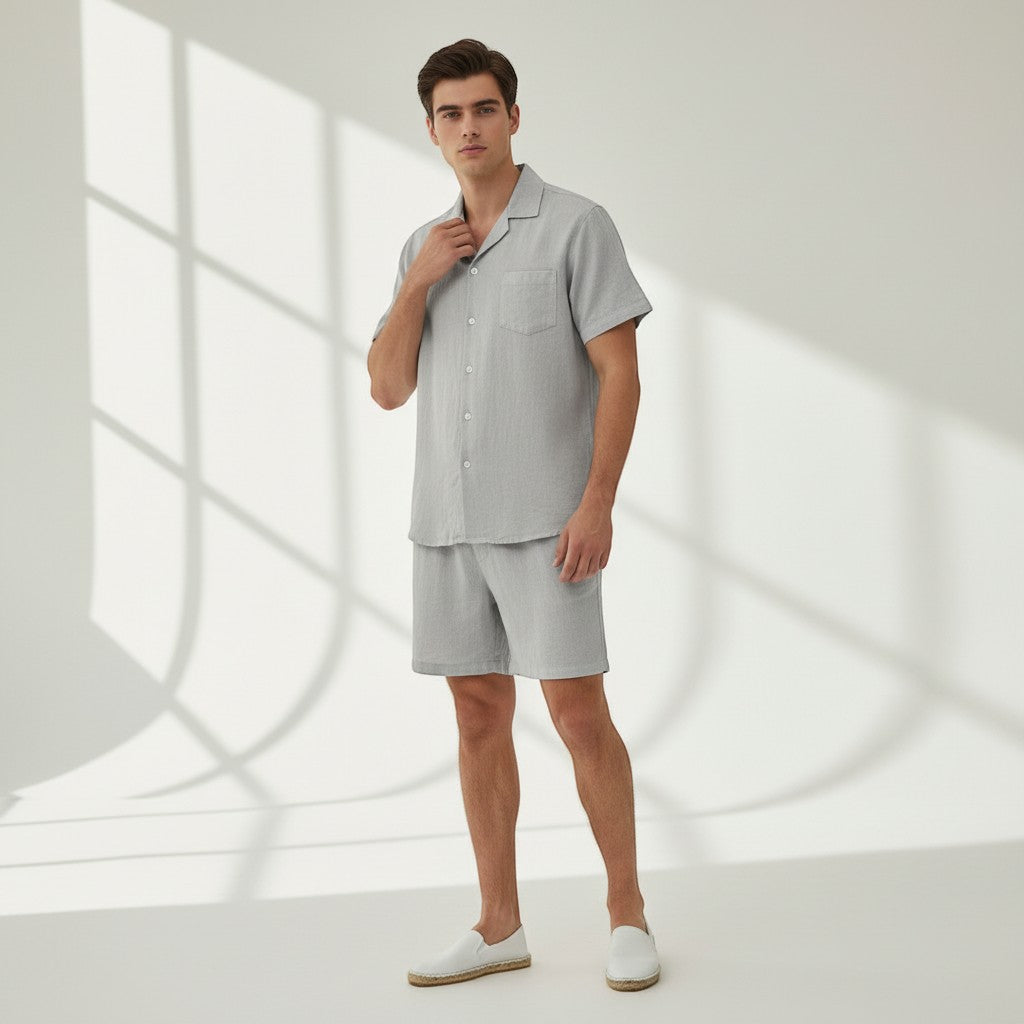 Men’s Lightweight Short Sleeve Shirt and Shorts Set-Bon Voyage Vintage