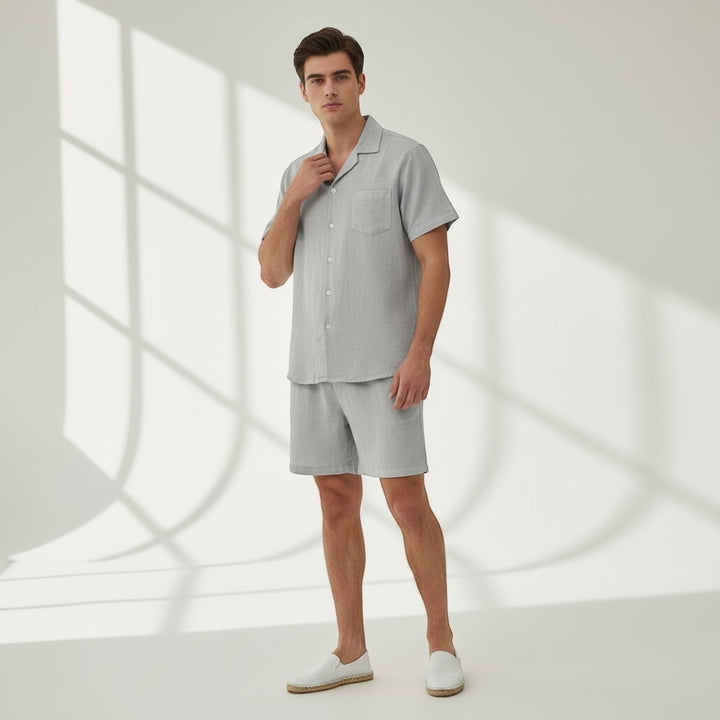 Men’s Lightweight Short Sleeve Shirt and Shorts Set-Bon Voyage Vintage