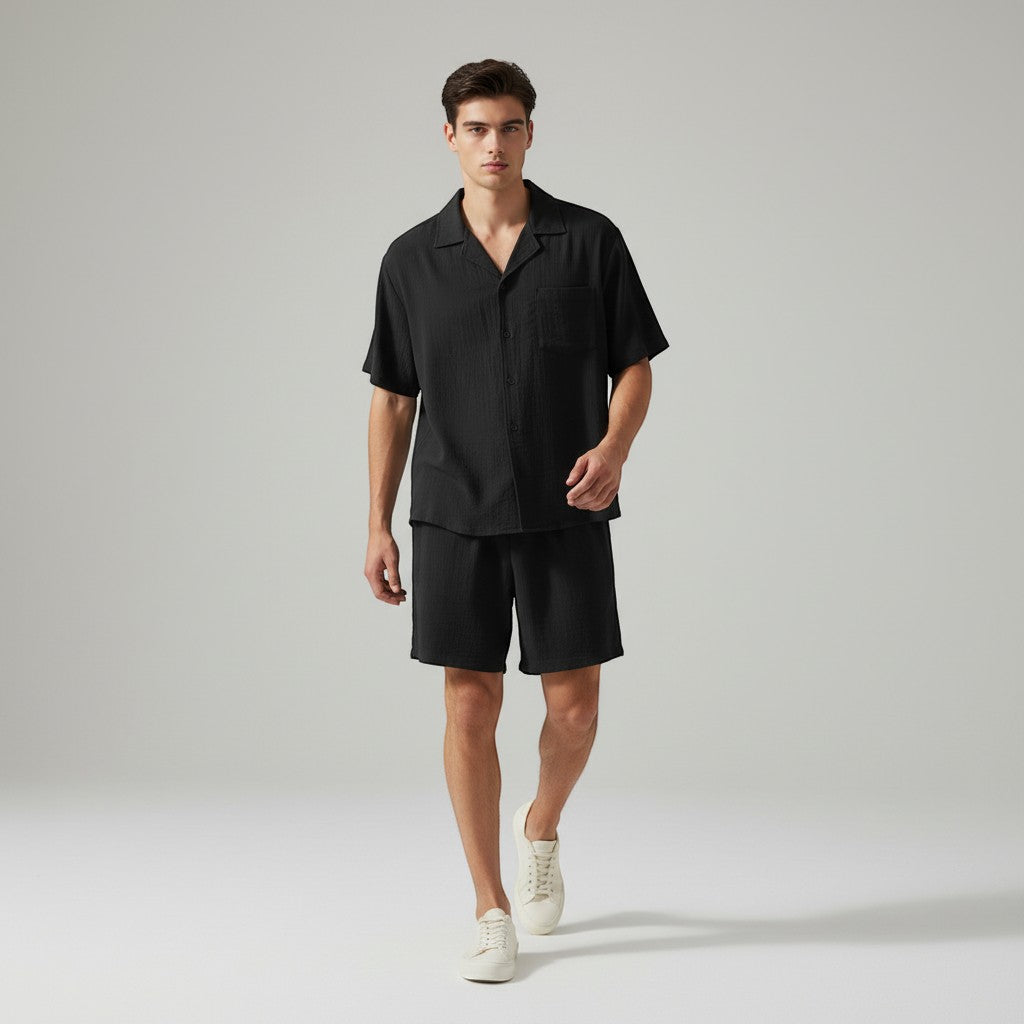 Men’s Lightweight Short Sleeve Shirt and Shorts Set-Bon Voyage Vintage
