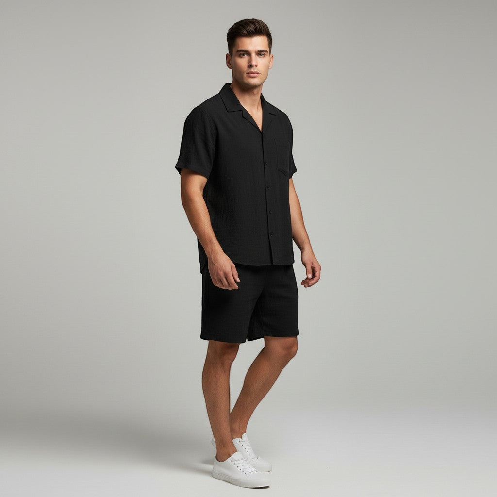 Men’s Lightweight Short Sleeve Shirt and Shorts Set-Bon Voyage Vintage