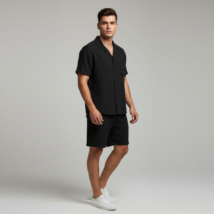 Men’s Lightweight Short Sleeve Shirt and Shorts Set-Bon Voyage Vintage