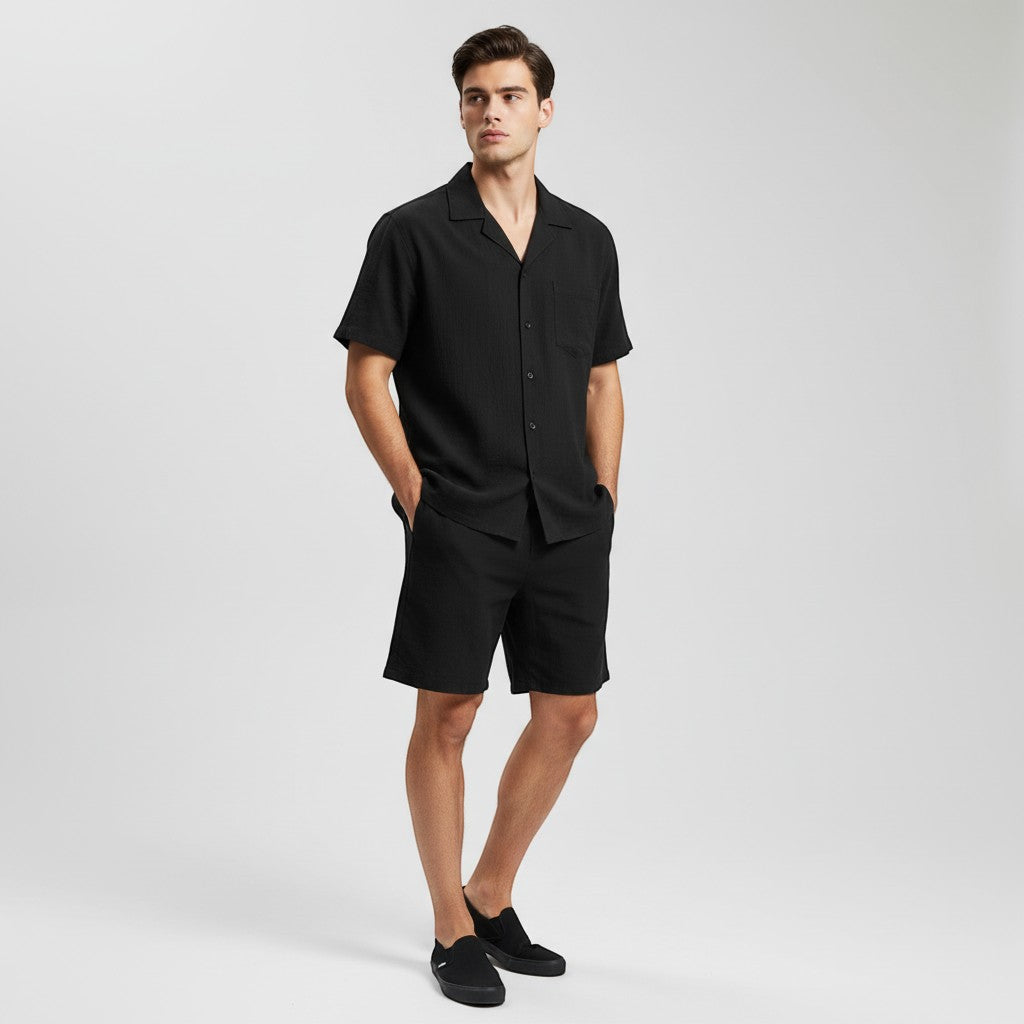 Men’s Lightweight Short Sleeve Shirt and Shorts Set-Bon Voyage Vintage