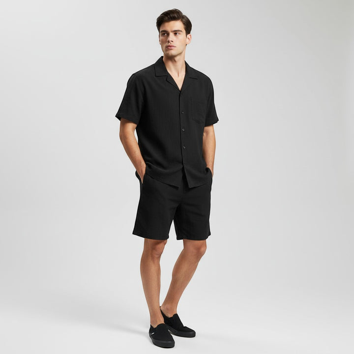 Men’s Lightweight Short Sleeve Shirt and Shorts Set-Bon Voyage Vintage