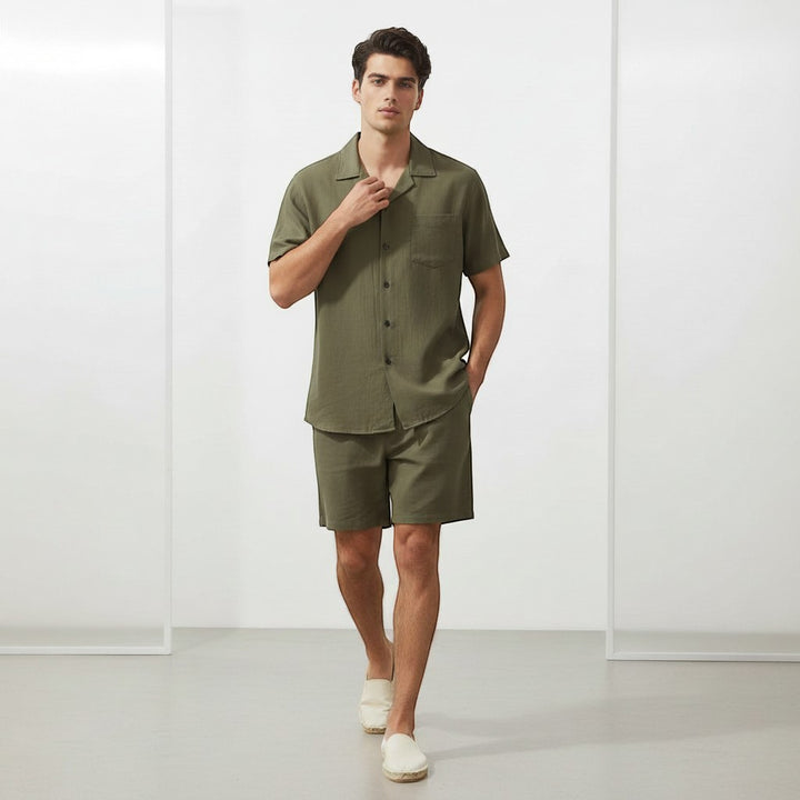 Men’s Lightweight Short Sleeve Shirt and Shorts Set-Bon Voyage Vintage