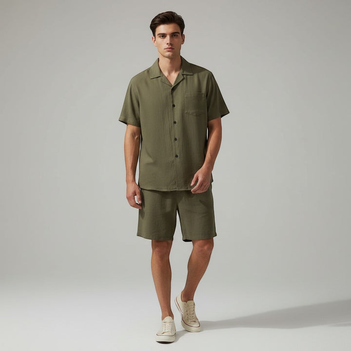 Men’s Lightweight Short Sleeve Shirt and Shorts Set-Bon Voyage Vintage