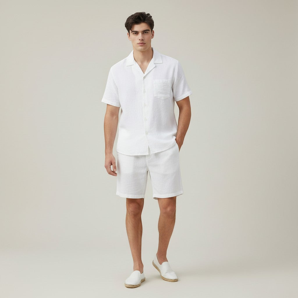 Men’s Lightweight Short Sleeve Shirt and Shorts Set-Bon Voyage Vintage