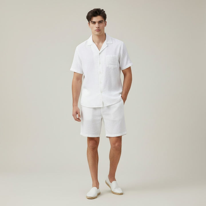 Men’s Lightweight Short Sleeve Shirt and Shorts Set-Bon Voyage Vintage