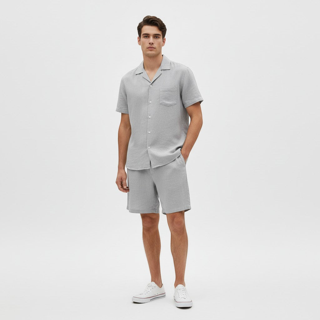 Men’s Lightweight Short Sleeve Shirt and Shorts Set-Bon Voyage Vintage
