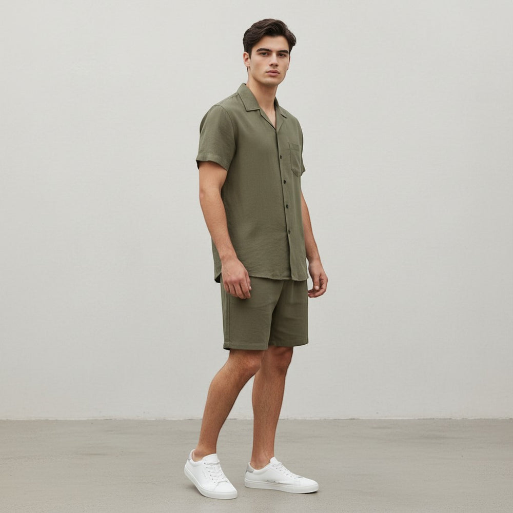 Men’s Lightweight Short Sleeve Shirt and Shorts Set-Bon Voyage Vintage
