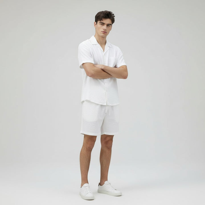 Men’s Lightweight Short Sleeve Shirt and Shorts Set-Bon Voyage Vintage