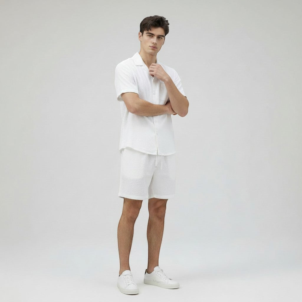Men’s Lightweight Short Sleeve Shirt and Shorts Set-Bon Voyage Vintage
