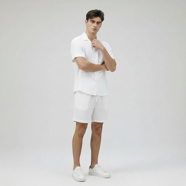 Men’s Lightweight Short Sleeve Shirt and Shorts Set-Bon Voyage Vintage