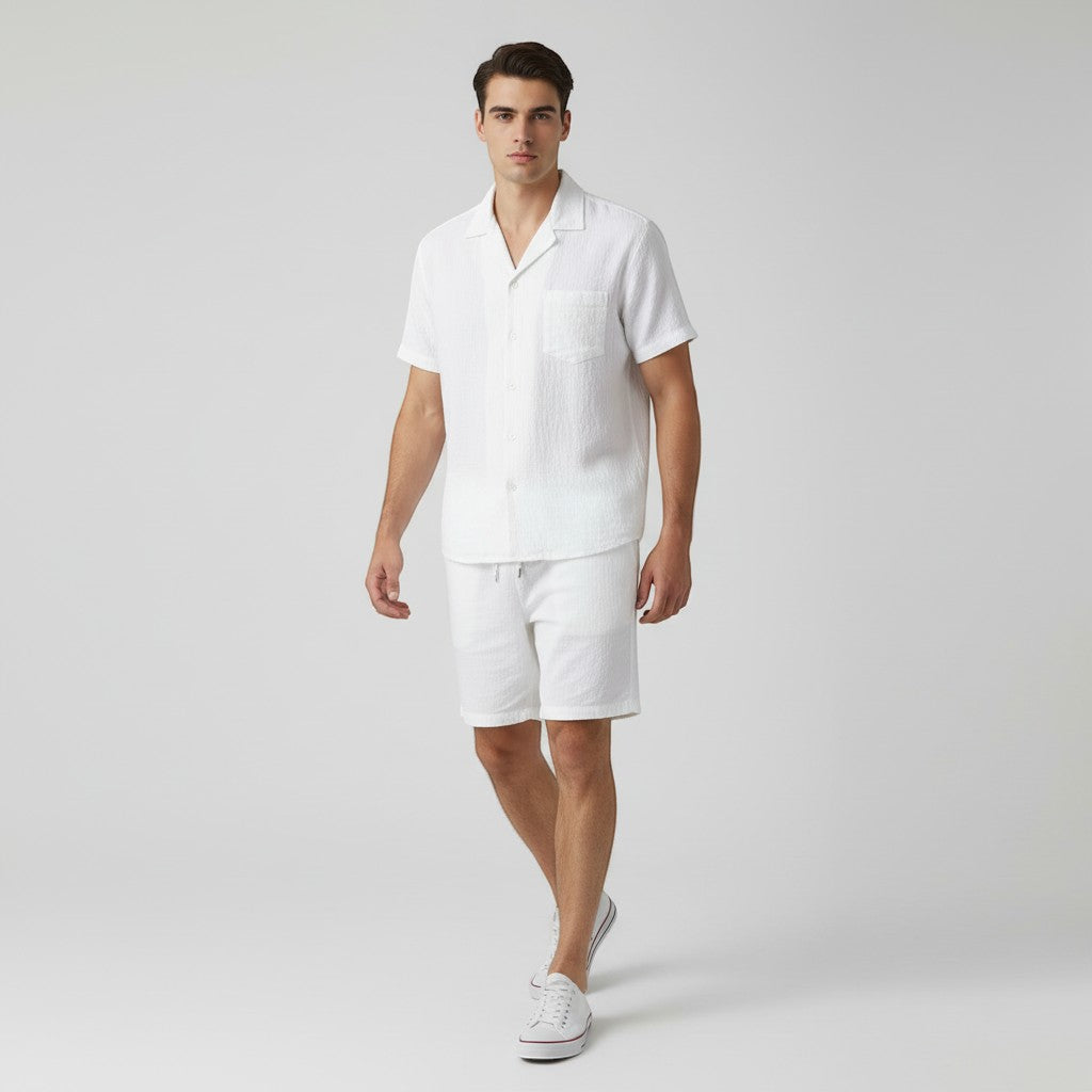 Men’s Lightweight Short Sleeve Shirt and Shorts Set-Bon Voyage Vintage