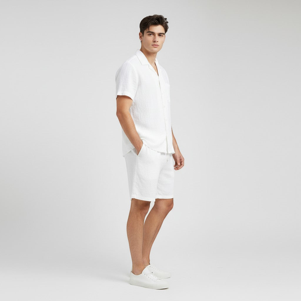 Men’s Lightweight Short Sleeve Shirt and Shorts Set-Bon Voyage Vintage