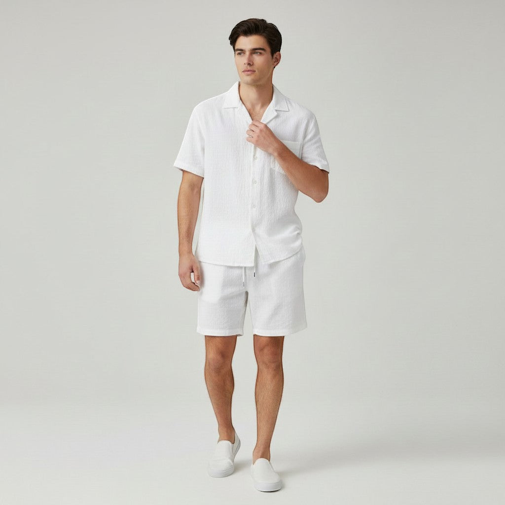 Men’s Lightweight Short Sleeve Shirt and Shorts Set-Bon Voyage Vintage