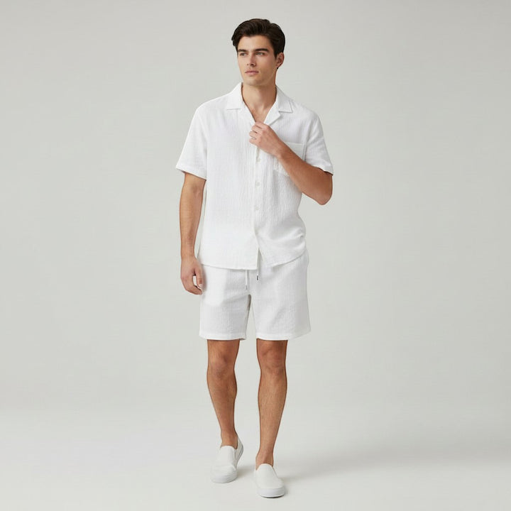 Men’s Lightweight Short Sleeve Shirt and Shorts Set-Bon Voyage Vintage