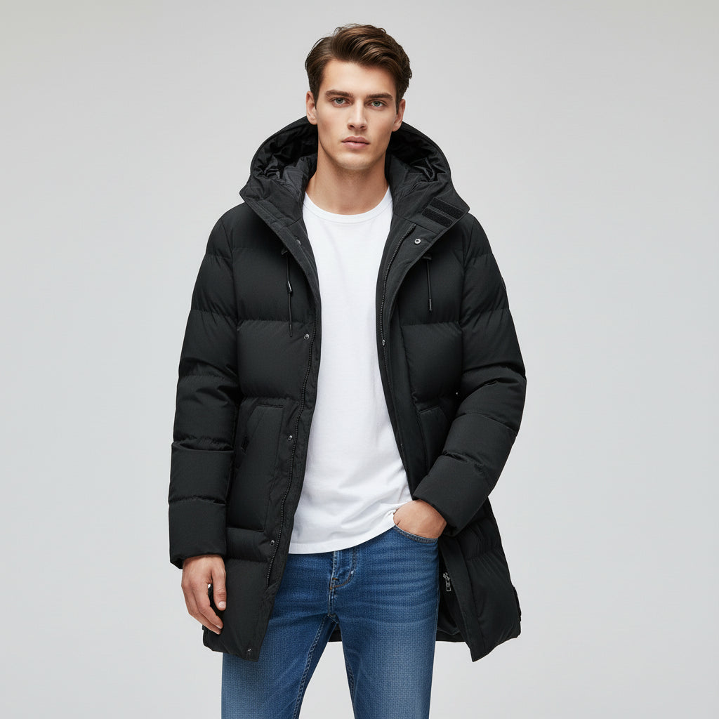 Men’s Long Puffer Winter Jacket Insulated Hooded Cold Weather Coat-Bon Voyage Vintage