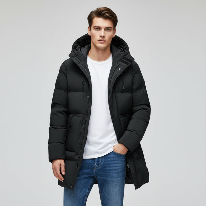 Men’s Long Puffer Winter Jacket Insulated Hooded Cold Weather Coat-Bon Voyage Vintage