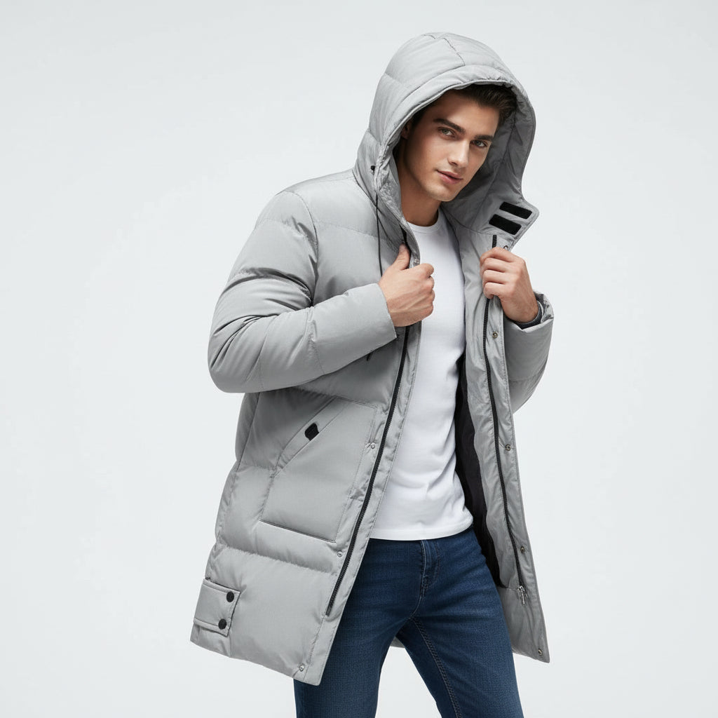 Men’s Long Puffer Winter Jacket Insulated Hooded Cold Weather Coat-Bon Voyage Vintage