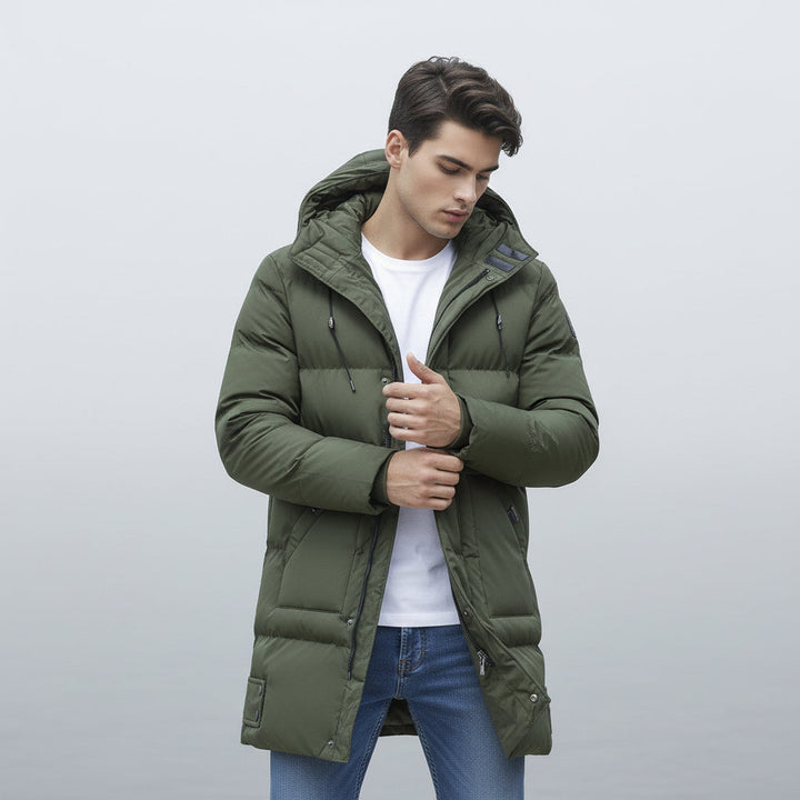 Men’s Long Puffer Winter Jacket Insulated Hooded Cold Weather Coat-Bon Voyage Vintage