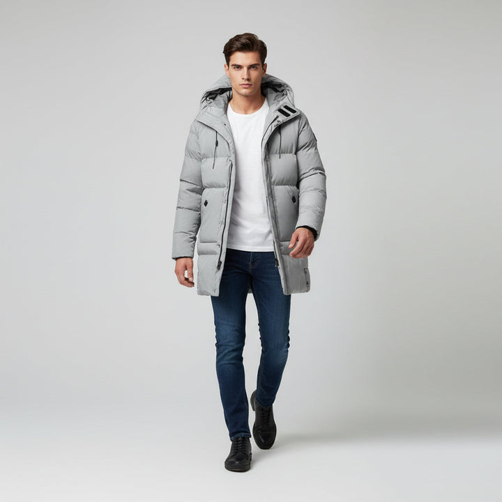 Men’s Long Puffer Winter Jacket Insulated Hooded Cold Weather Coat-Bon Voyage Vintage