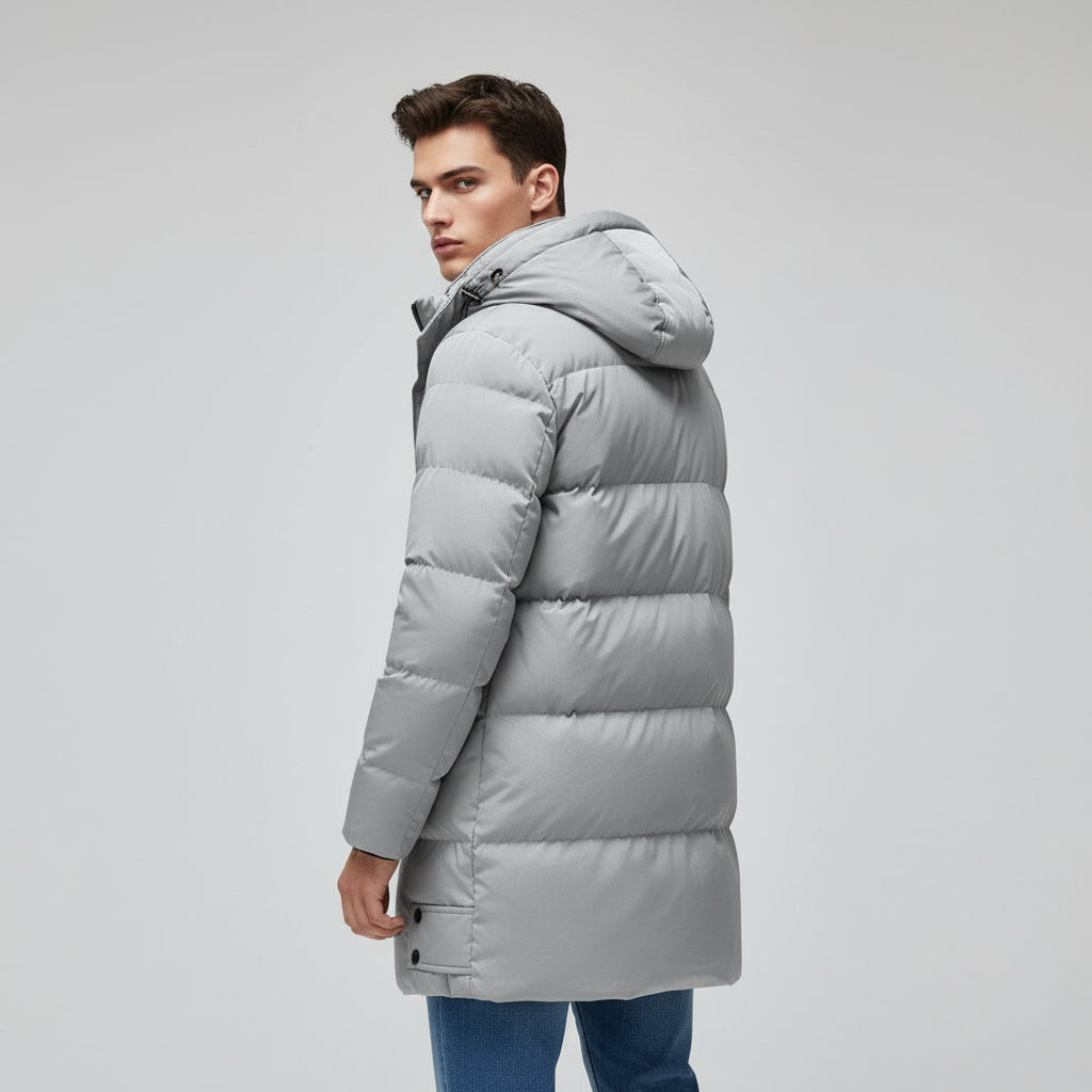 Men’s Long Puffer Winter Jacket Insulated Hooded Cold Weather Coat-Bon Voyage Vintage