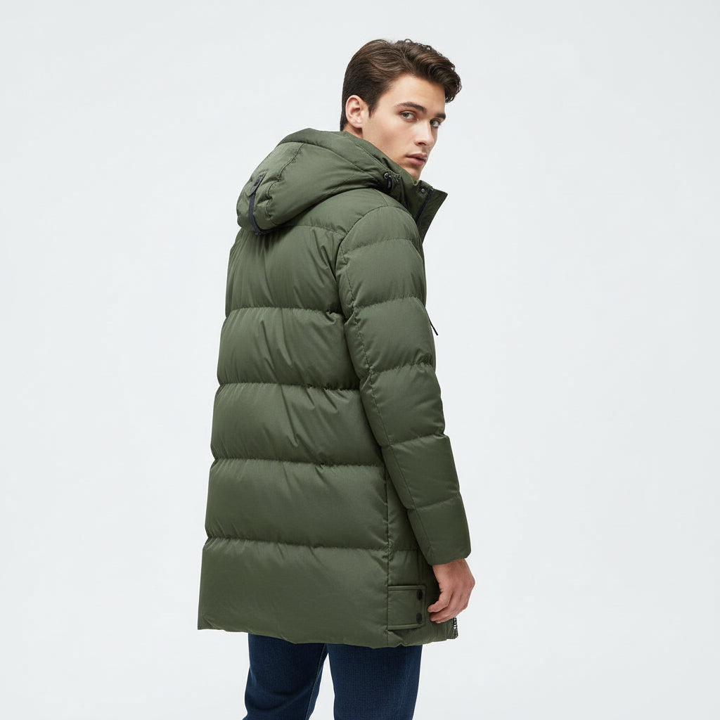 Men’s Long Puffer Winter Jacket Insulated Hooded Cold Weather Coat-Bon Voyage Vintage