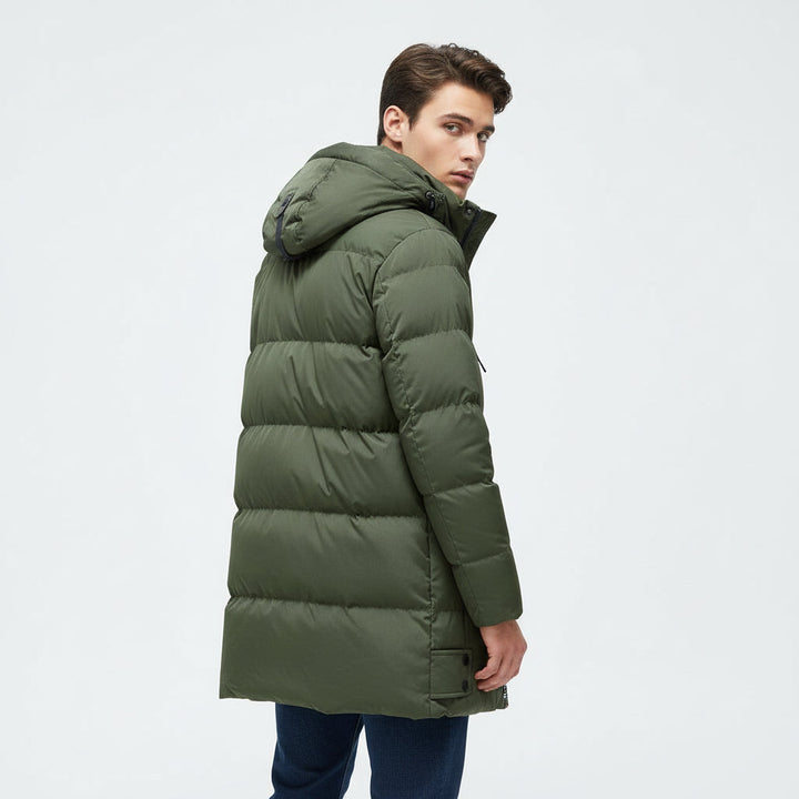 Men’s Long Puffer Winter Jacket Insulated Hooded Cold Weather Coat-Bon Voyage Vintage