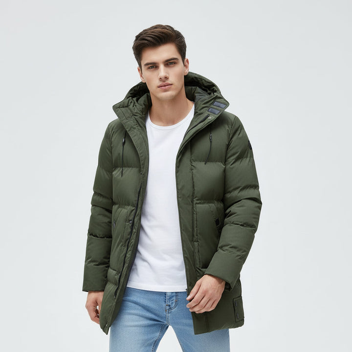Men’s Long Puffer Winter Jacket Insulated Hooded Cold Weather Coat-Bon Voyage Vintage