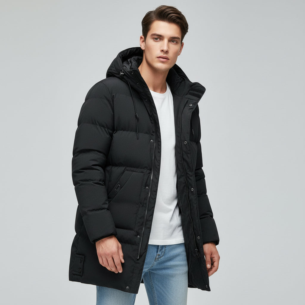 Men’s Long Puffer Winter Jacket Insulated Hooded Cold Weather Coat-Bon Voyage Vintage