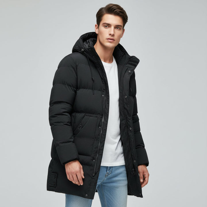 Men’s Long Puffer Winter Jacket Insulated Hooded Cold Weather Coat-Bon Voyage Vintage
