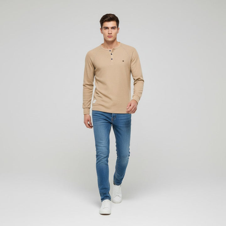 Men’s Long Sleeve Waffle Textured Casual Fall Top-Bon Voyage Vintage