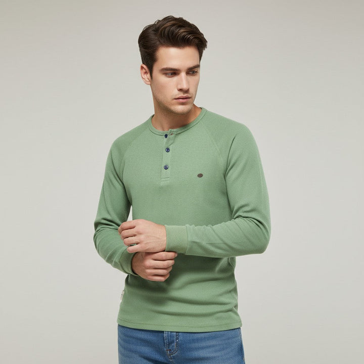 Men’s Long Sleeve Waffle Textured Casual Fall Top-Bon Voyage Vintage