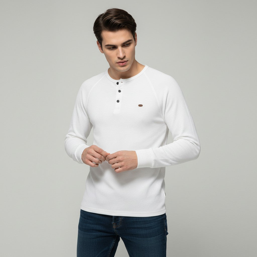Men’s Long Sleeve Waffle Textured Casual Fall Top-Bon Voyage Vintage