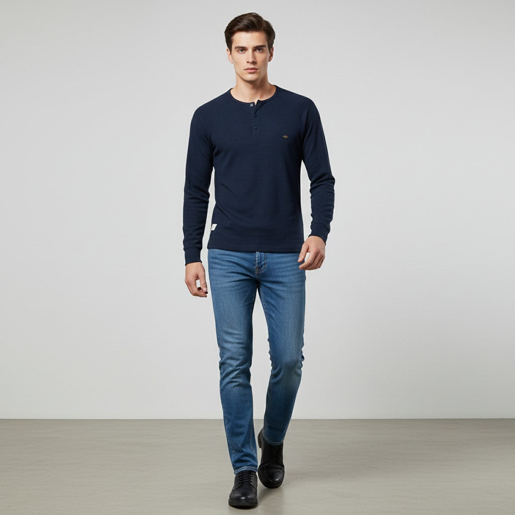 Men’s Long Sleeve Waffle Textured Casual Fall Top-Bon Voyage Vintage