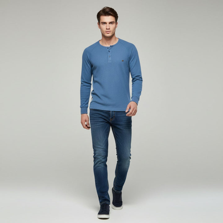 Men’s Long Sleeve Waffle Textured Casual Fall Top-Bon Voyage Vintage