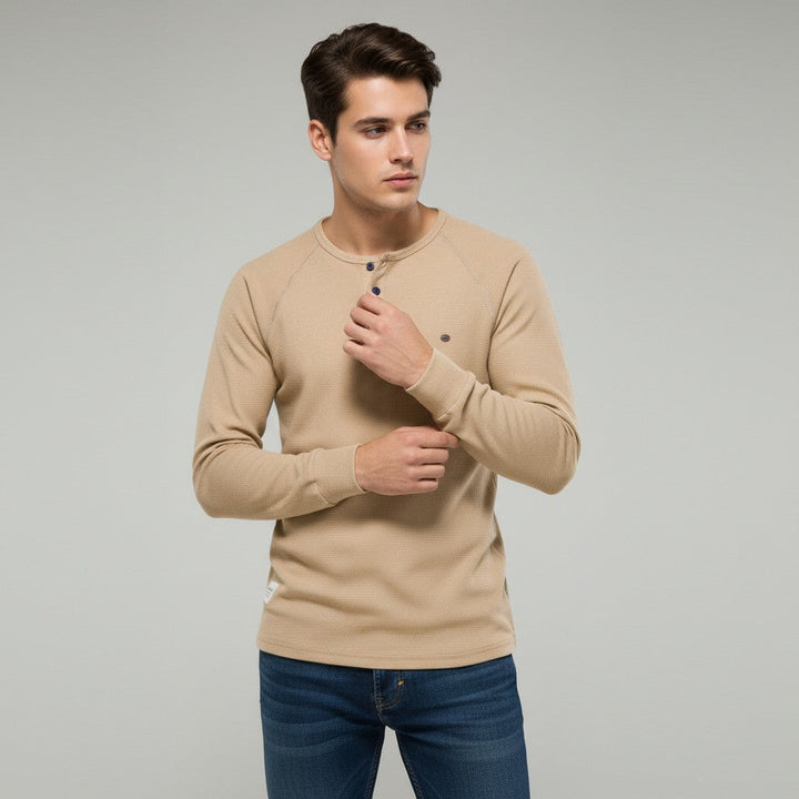 Men’s Long Sleeve Waffle Textured Casual Fall Top-Bon Voyage Vintage