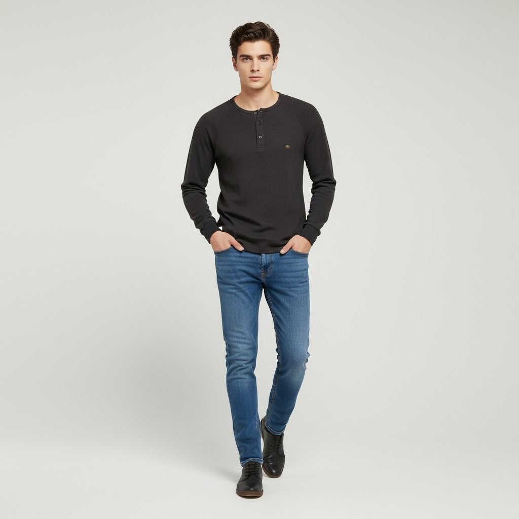 Men’s Long Sleeve Waffle Textured Casual Fall Top-Bon Voyage Vintage