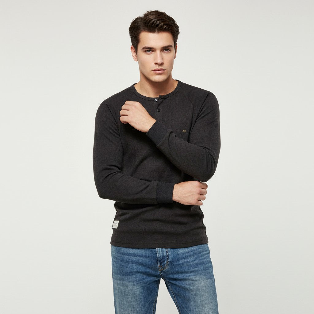 Men’s Long Sleeve Waffle Textured Casual Fall Top-Bon Voyage Vintage