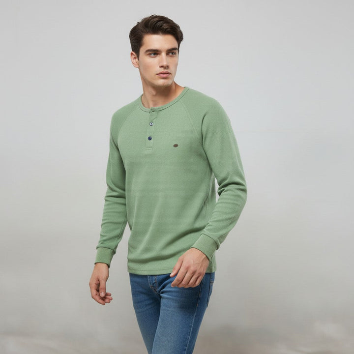 Men’s Long Sleeve Waffle Textured Casual Fall Top-Bon Voyage Vintage